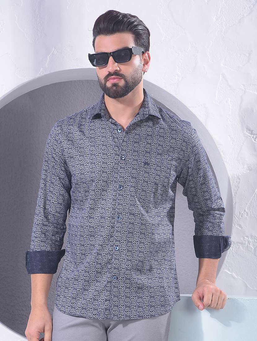 men printed long sleeve casual shirt