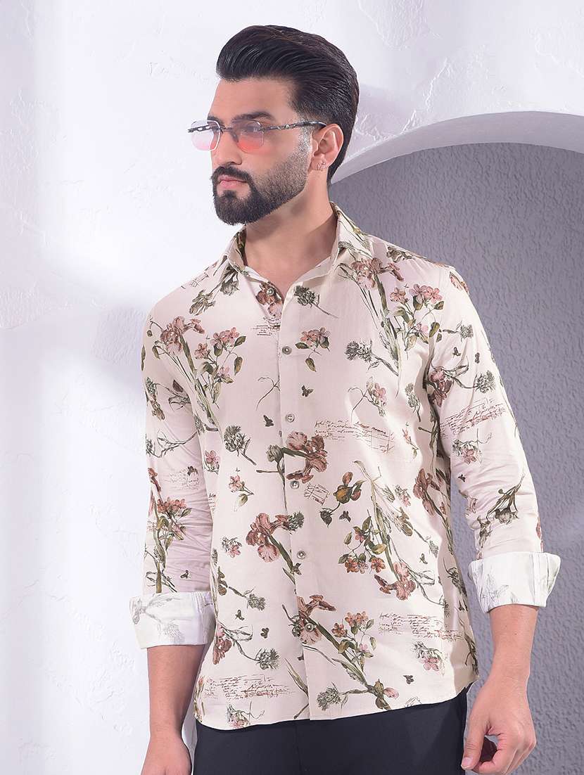 men printed long sleeve casual shirt