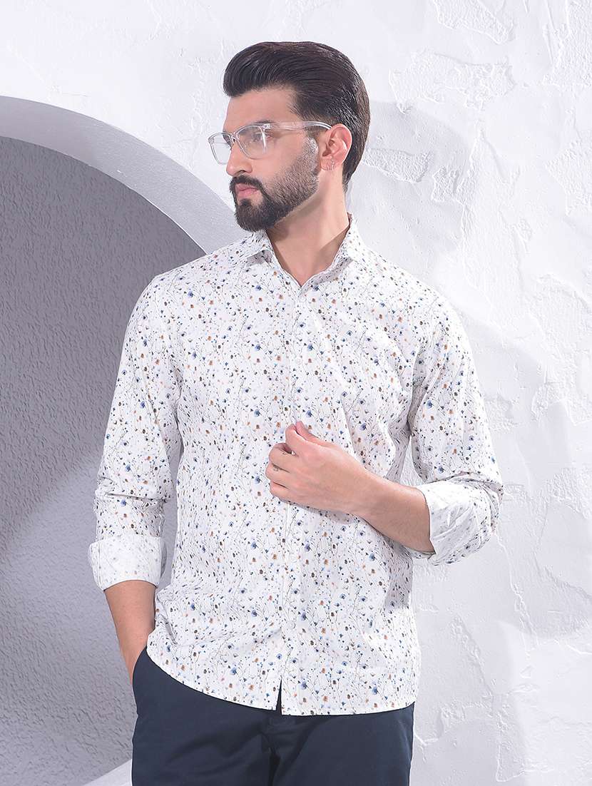 men printed long sleeve regular fit casual shirt