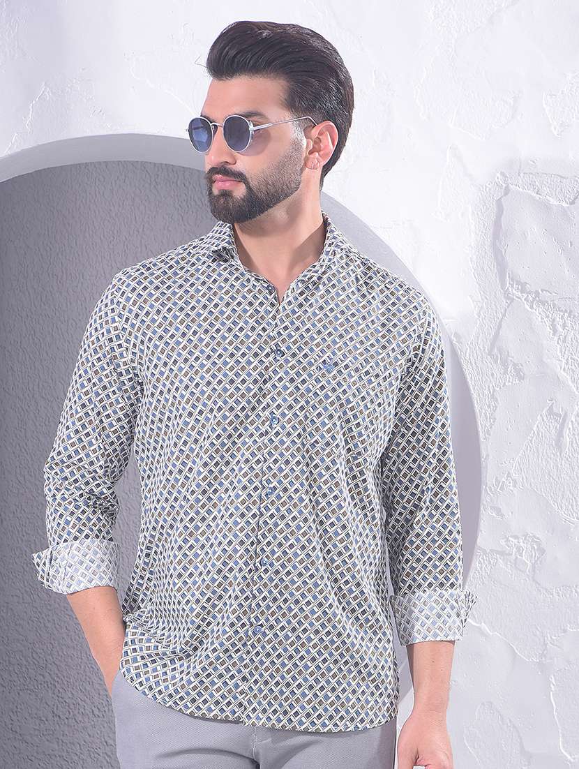 men printed long sleeve casual shirt