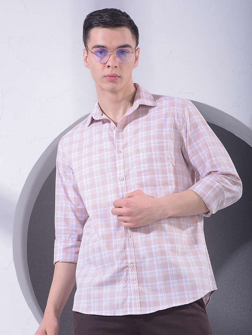 men checkered long sleeve regular fit casual shirt