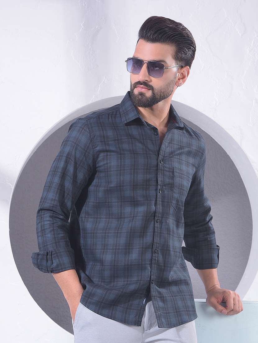 men checkered long sleeve regular fit casual shirt