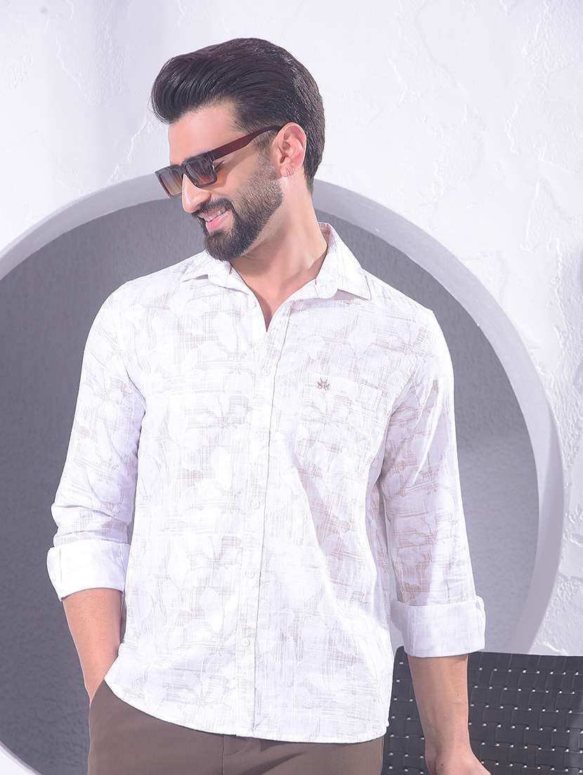 men printed long sleeve casual shirt