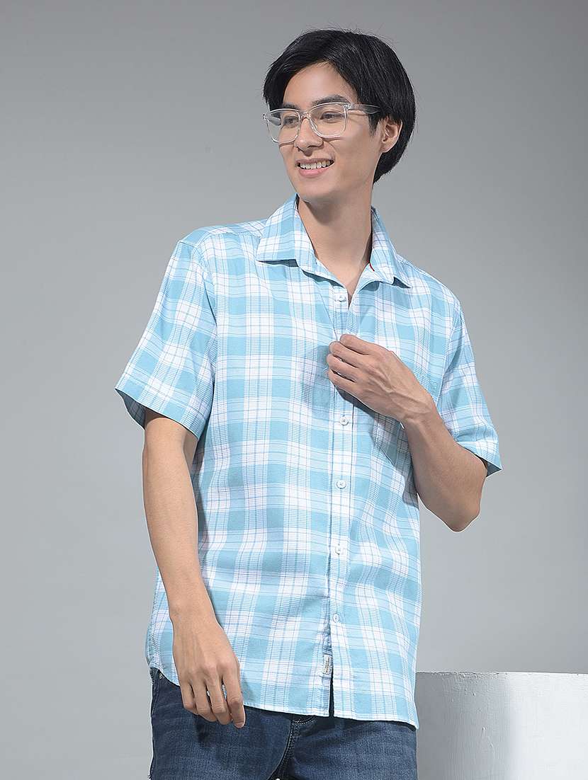 men checkered short sleeve regular fit casual shirt