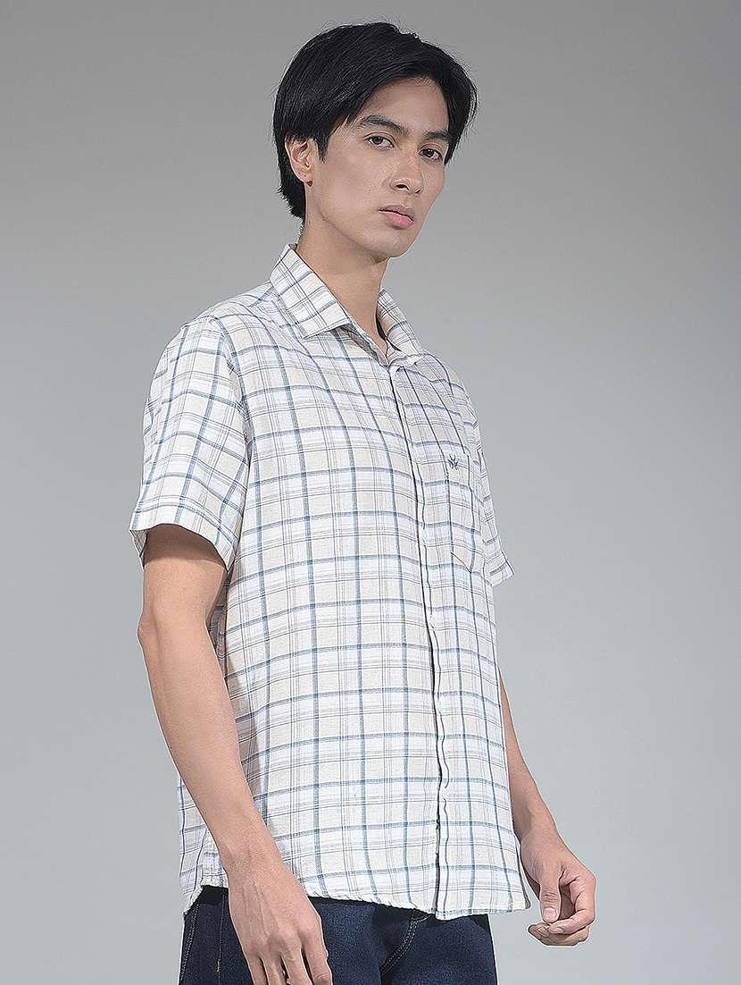 men checkered short sleeve regular fit casual shirt