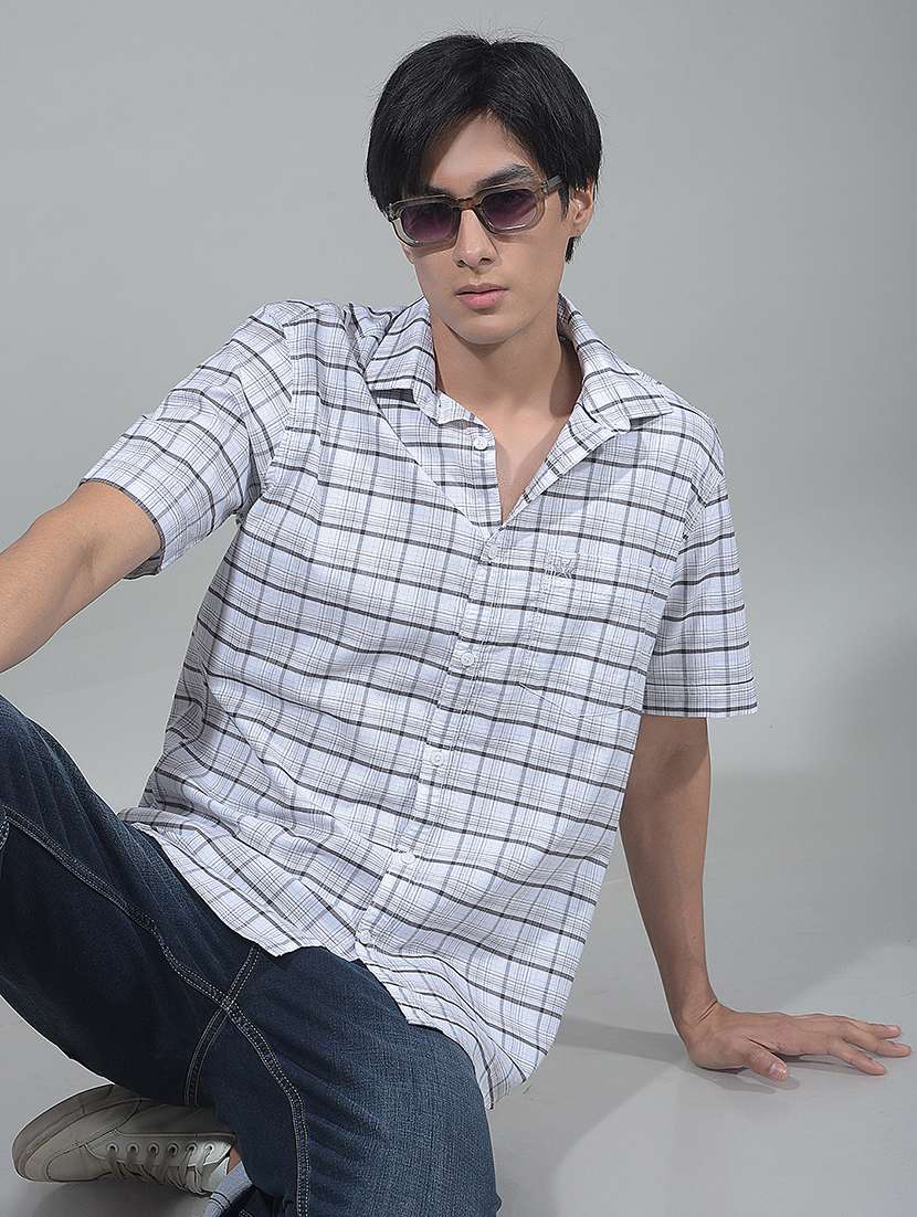 men checkered short sleeve regular fit casual shirt