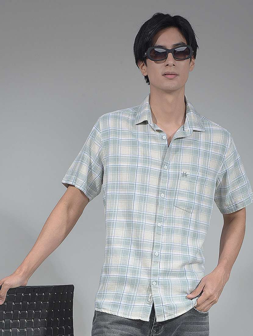 men checkered short sleeve regular fit casual shirt