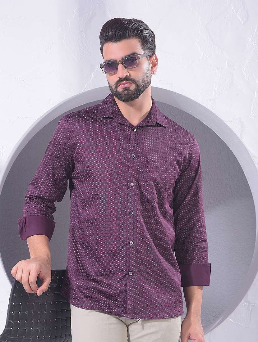men printed long sleeve regular fit casual shirt