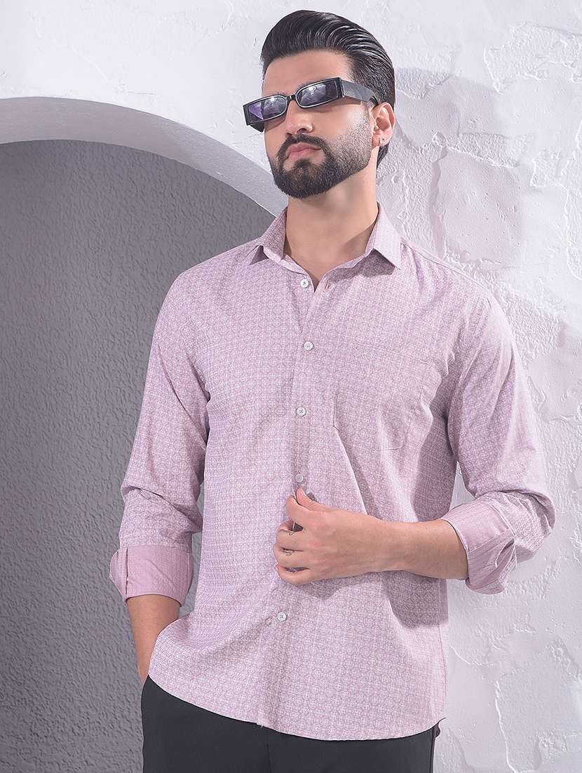 men printed long sleeve regular fit casual shirt