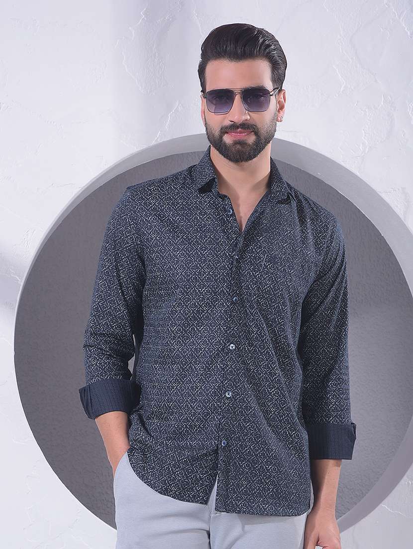 men printed long sleeve regular fit casual shirt