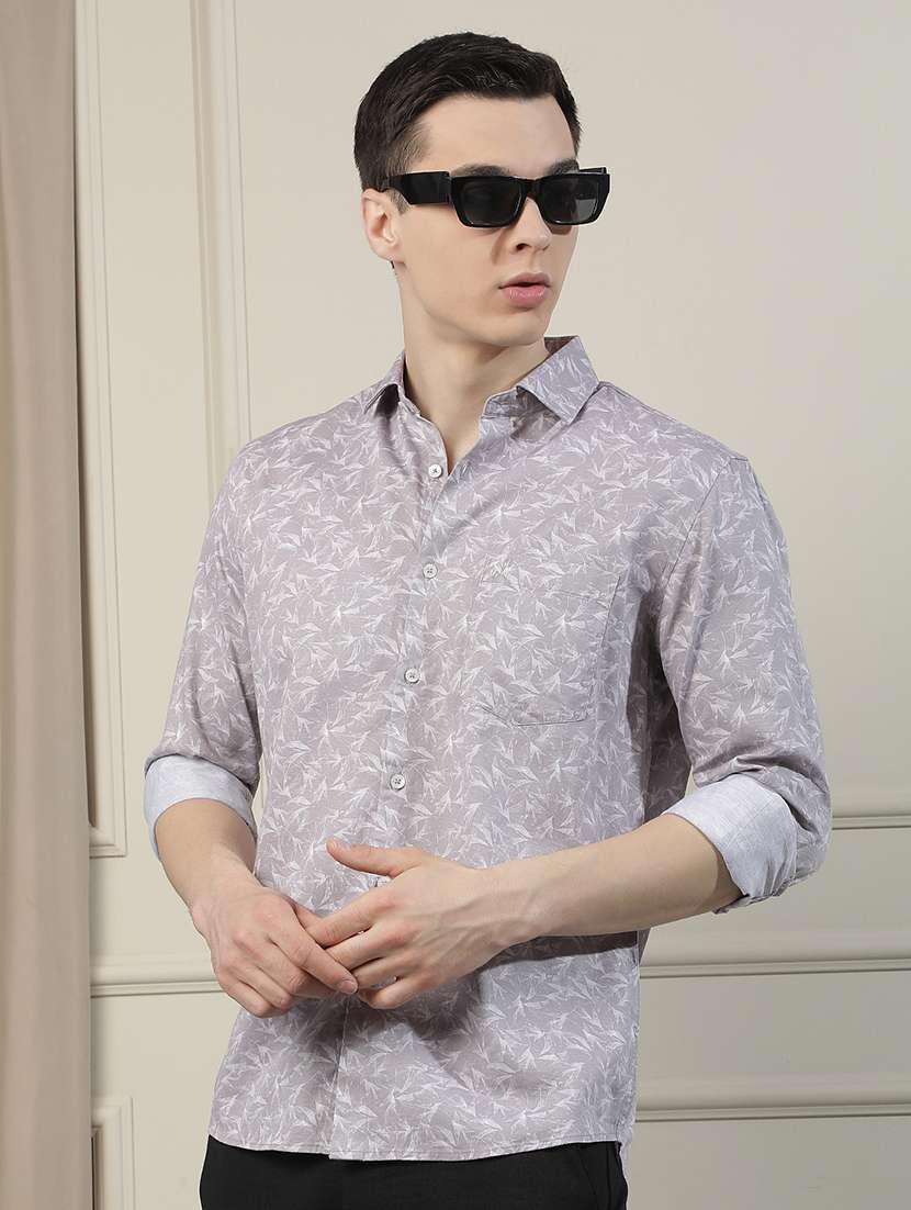 men prnted long sleeve regular fit casual shirt
