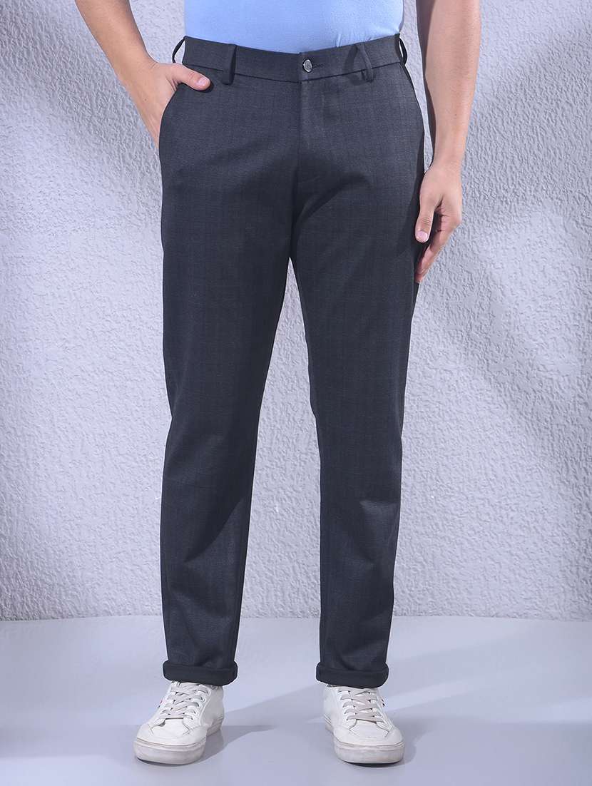 men checkered mid rise chinos casual trouser