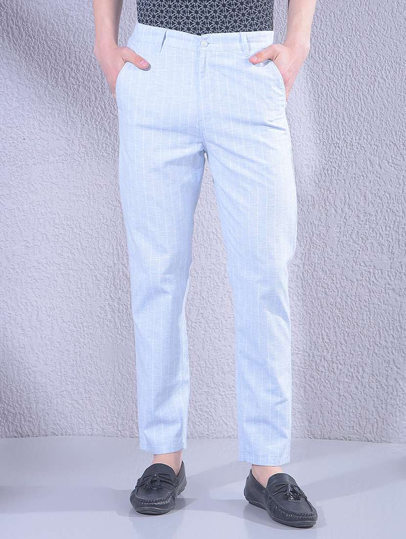 men striped mid rise chinos casual trouser