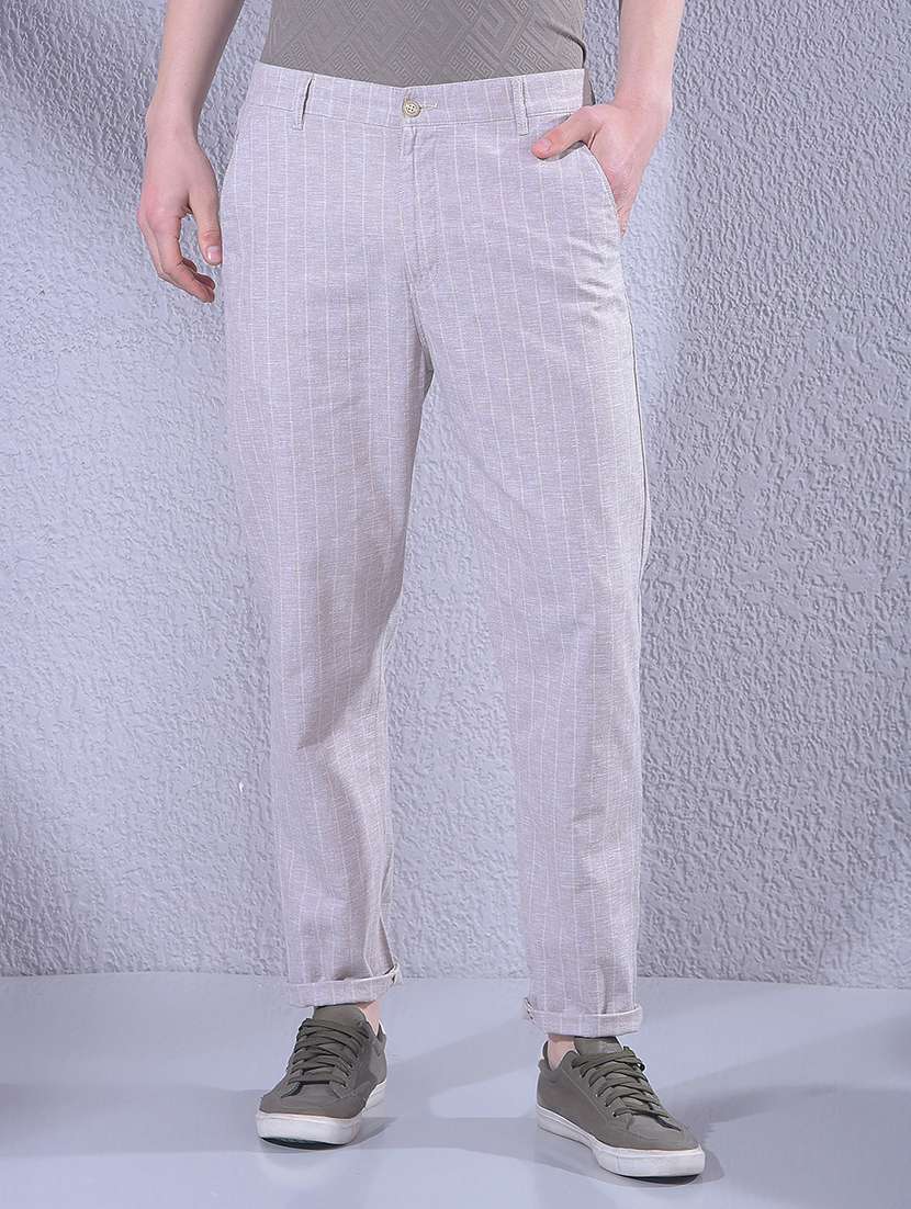 men striped mid rise chinos casual trouser