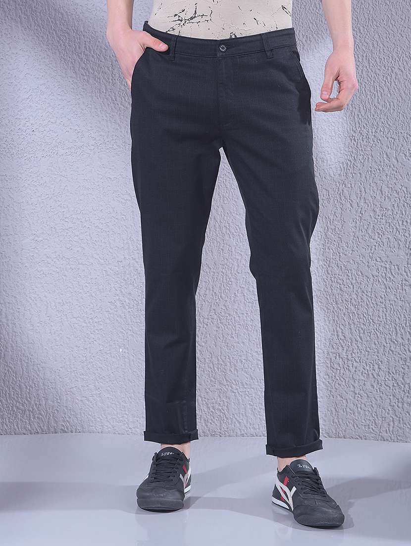 men checkered mid rise chinos casual trouser