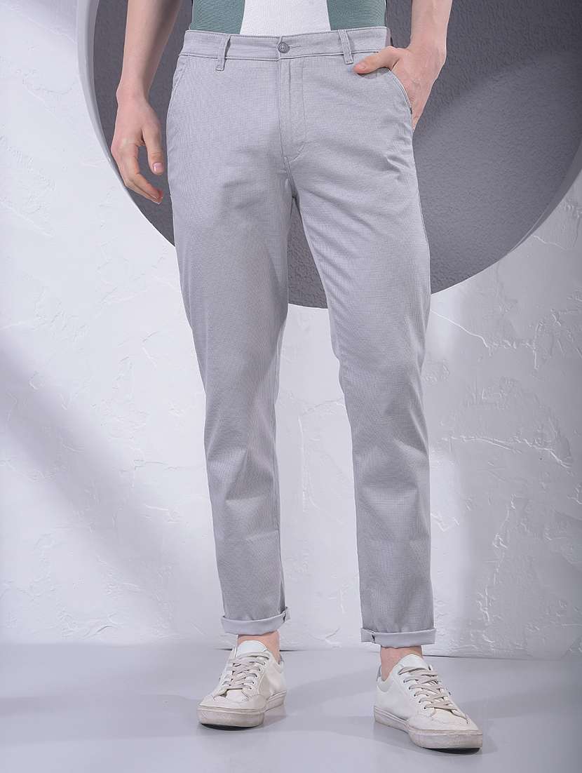 men self design mid rise chinos casual trouser