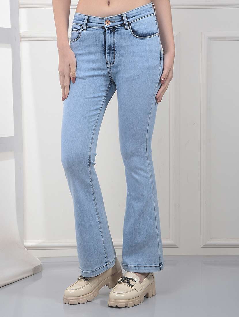 women solid mid rise bootcut jean
