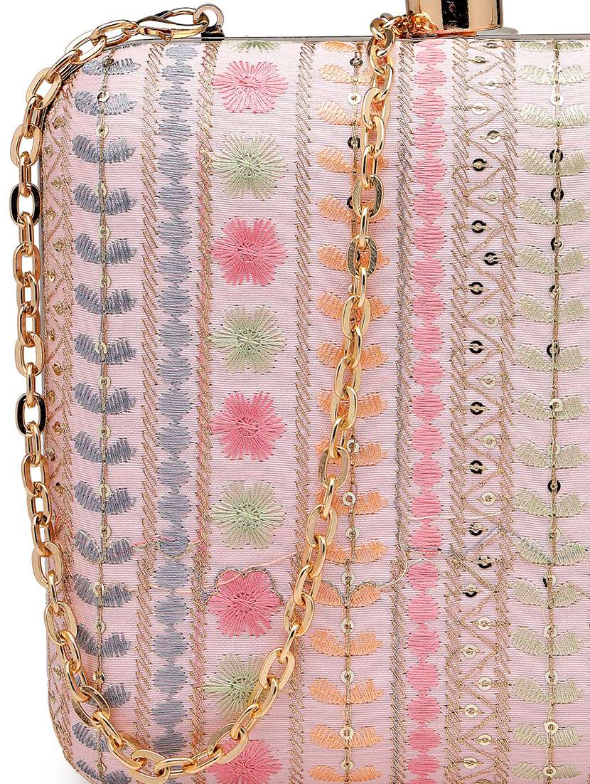 women embroidered clutch with sling chain - 22360661 -  Standard Image - 3