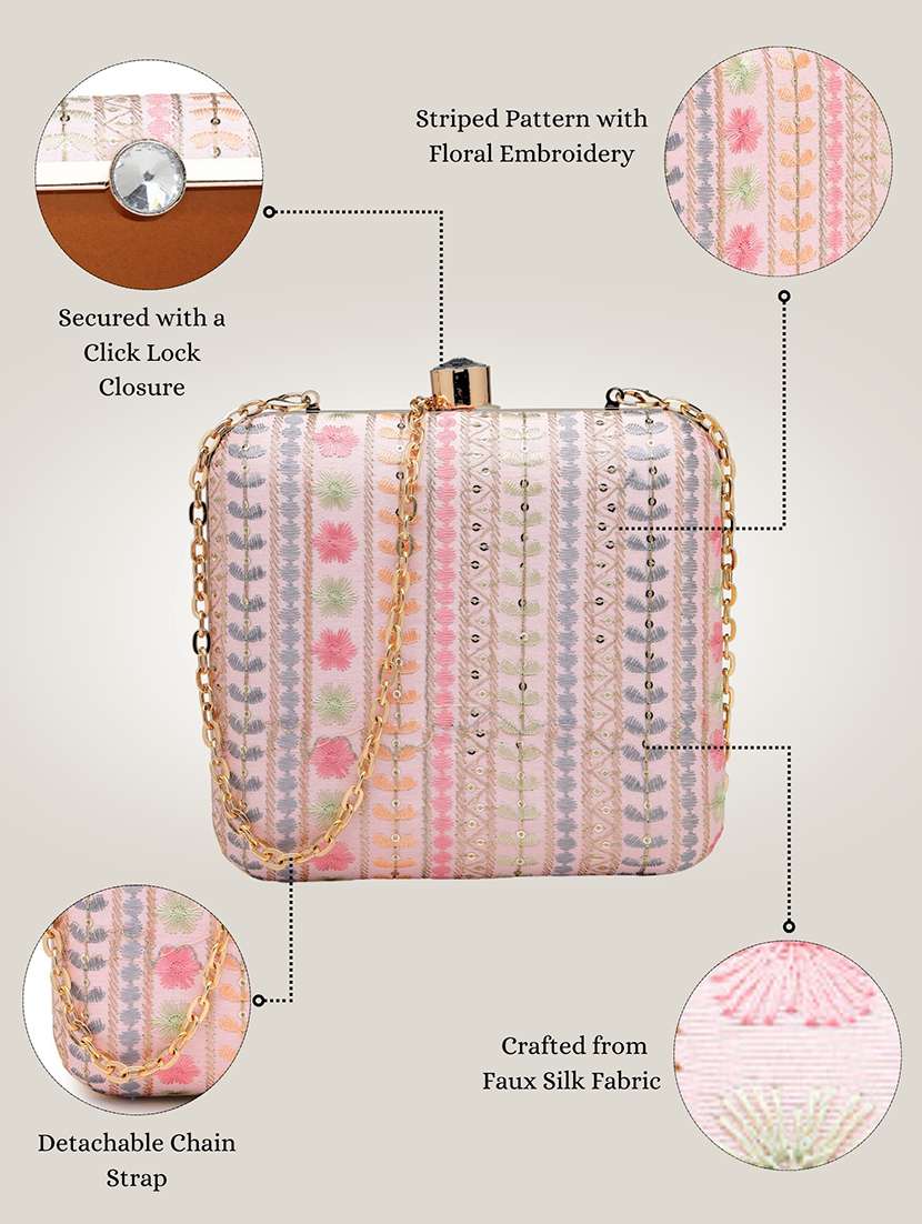 women embroidered clutch with sling chain - 22360661 -  Standard Image - 5