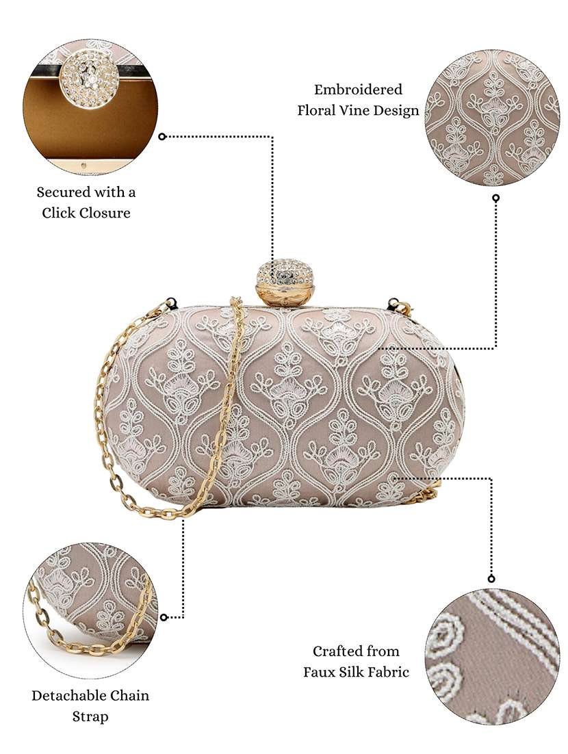 women embroidered clutch with sling chain - 22360662 -  Standard Image - 5