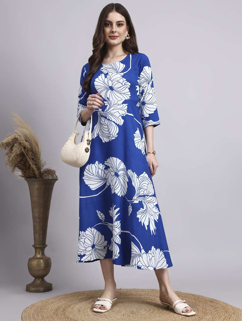women floral three quarter sleeve a-line ethnic dress
