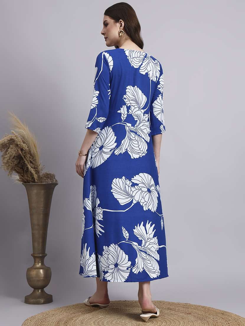 women floral three quarter sleeve a-line ethnic dress - 22360674 -  Standard Image - 3