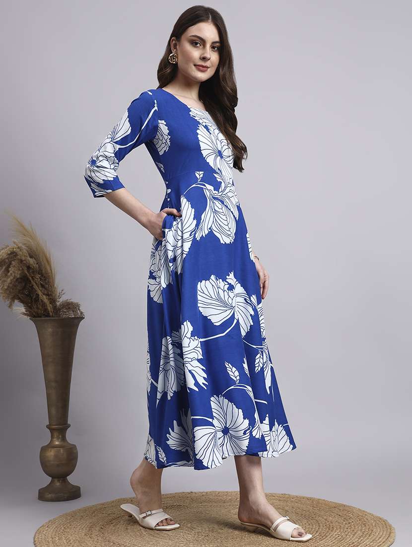 women floral three quarter sleeve a-line ethnic dress - 22360674 -  Standard Image - 5