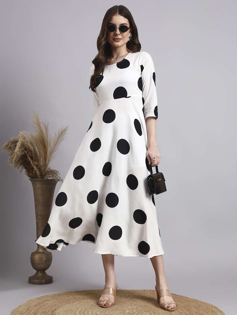 women polka dot three quarter sleeve ethnic dress