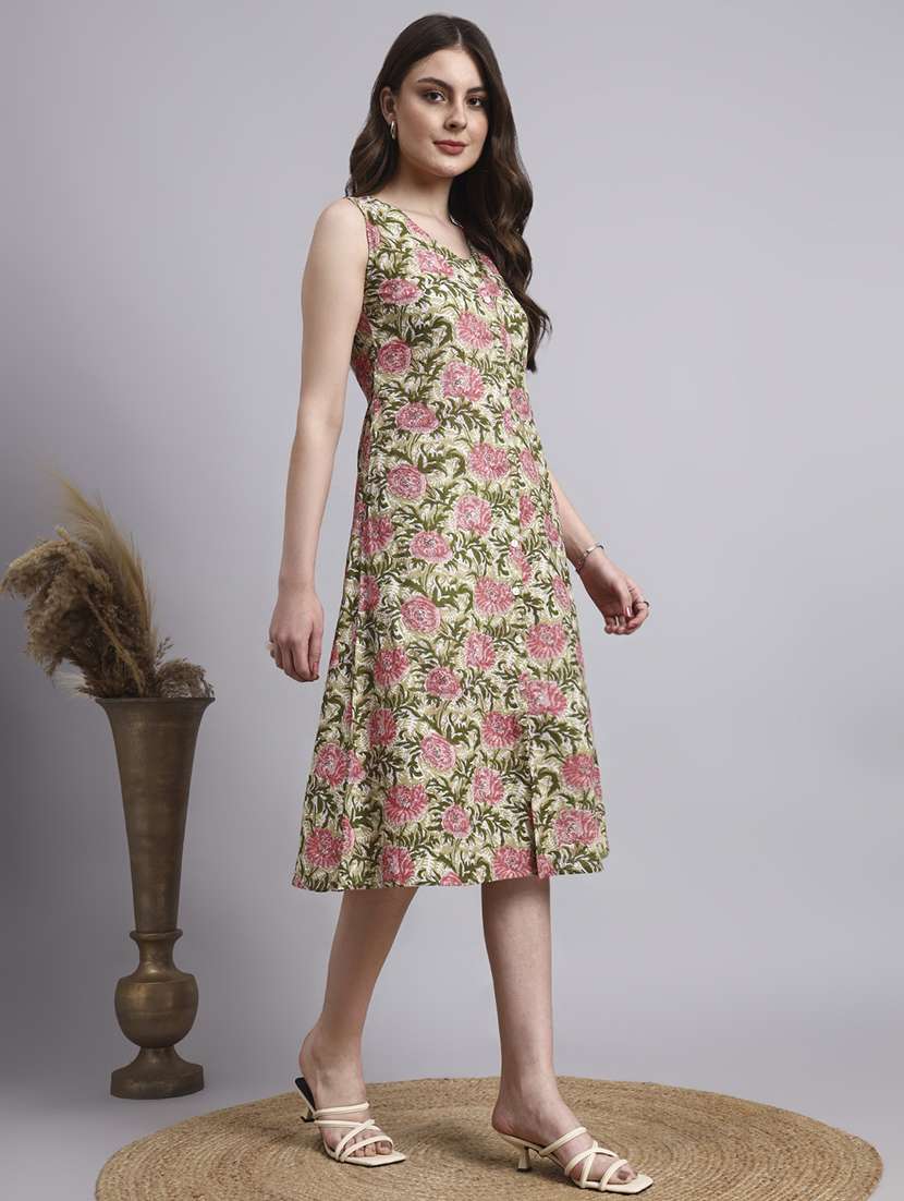 women floral printed v neck a-line ethnic dress - 22360679 -  Standard Image - 3