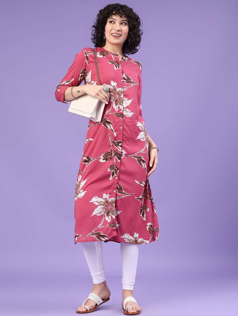 women floral three quarter sleeve straight kurta