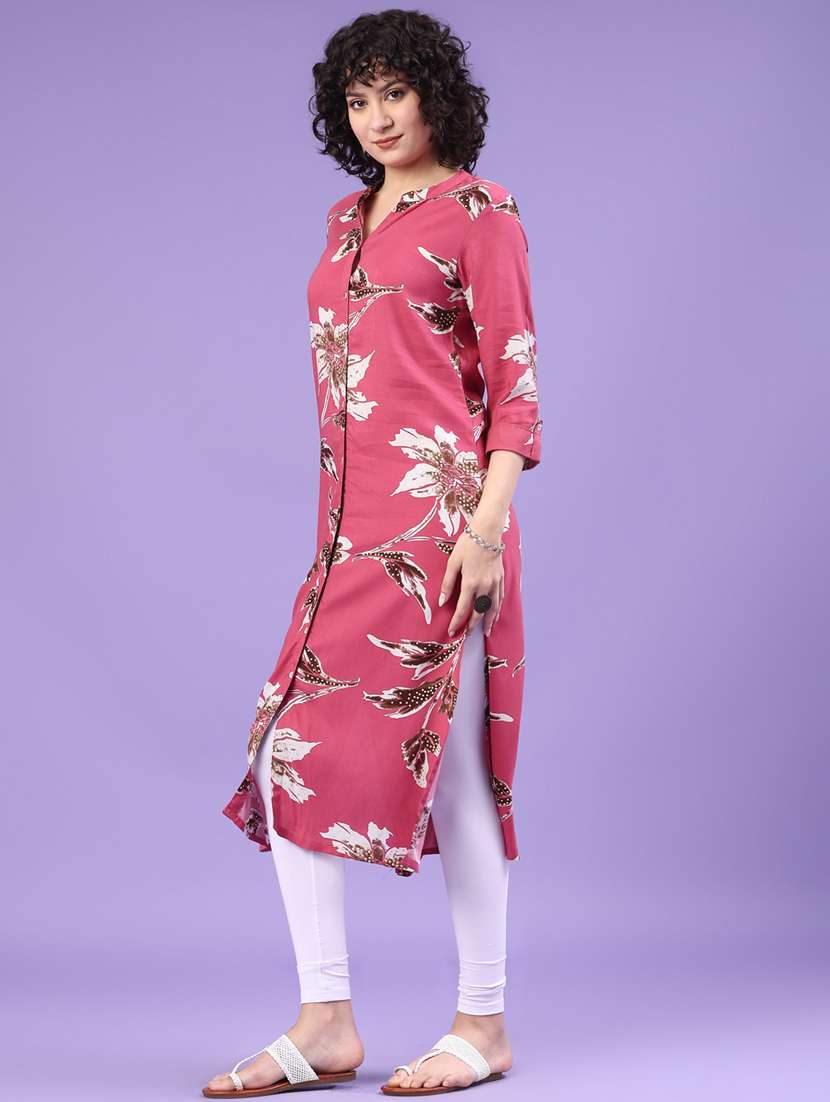 women floral three quarter sleeve straight kurta - 22361173 -  Standard Image - 3