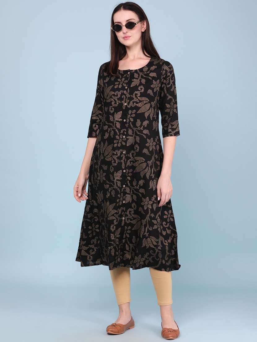 women printed three quarter sleeves a-line kurta