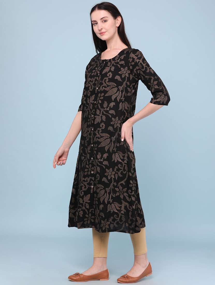 women printed three quarter sleeves a-line kurta - 22361174 -  Standard Image - 3