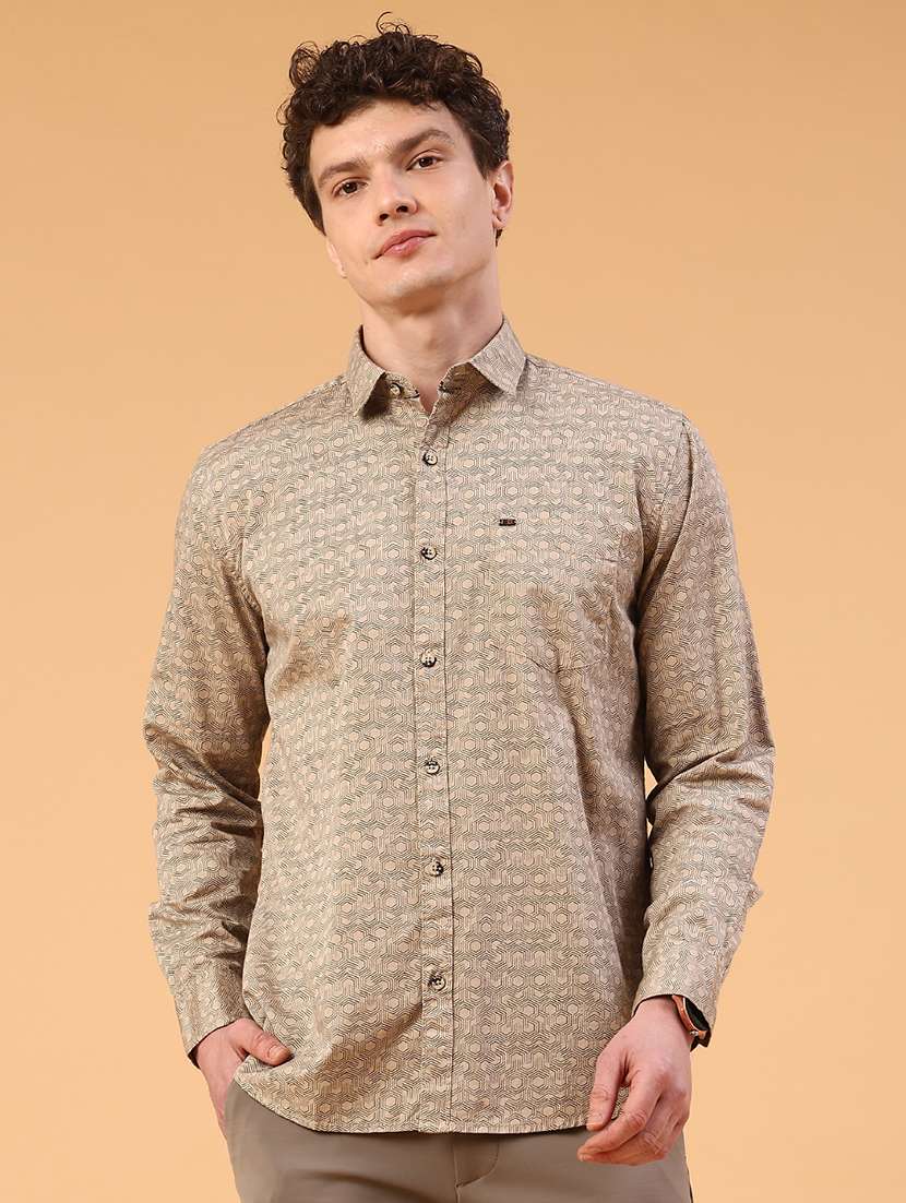 men printed long sleeve slim fit casual shirt
