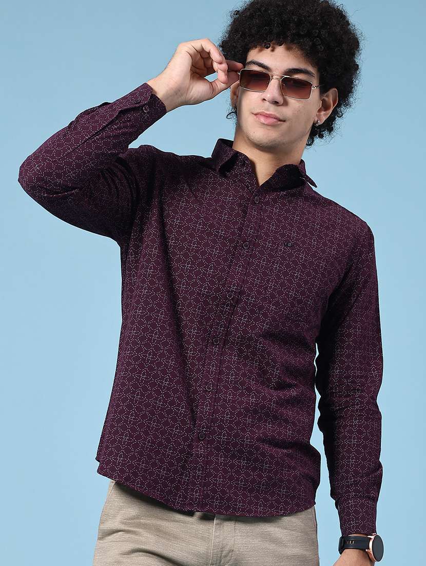 men printed long sleeve slim fit casual shirt