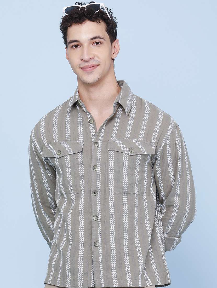 men self design long sleeves casual shirt