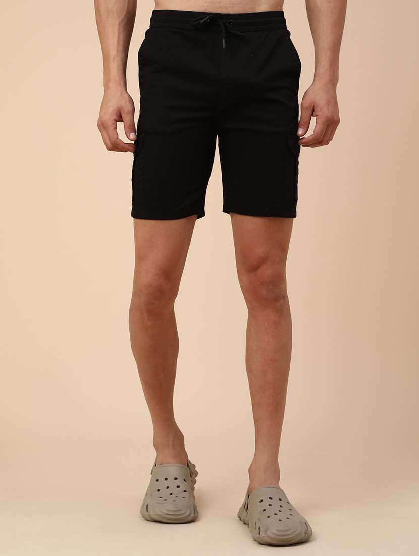 black cotton cargo shorts