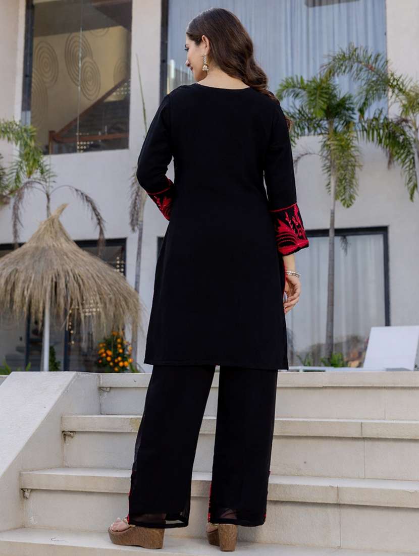 women solid with work long sleeve kurta pant with dupatta set - 22361813 -  Standard Image - 3