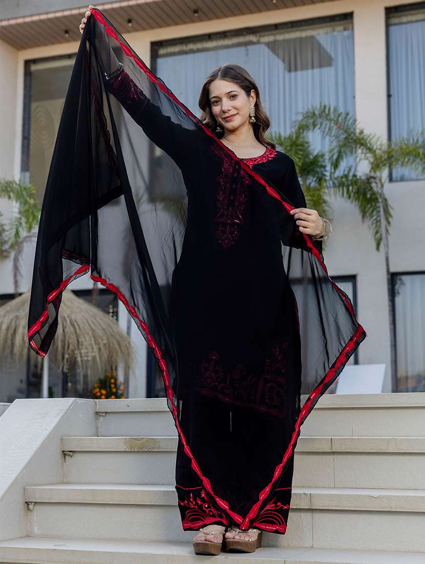 women solid with work long sleeve kurta pant with dupatta set - 22361813 -  Standard Image - 5