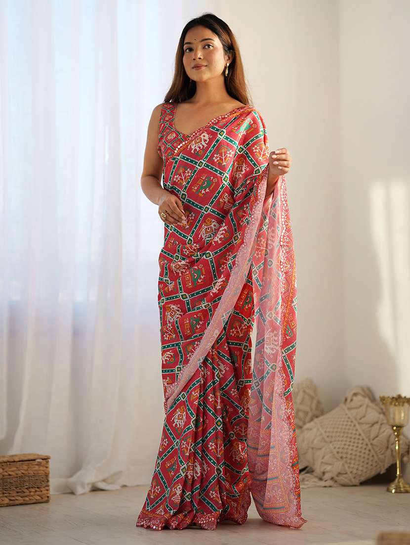 women printed casual wear saree with blouse - 22361817 -  Standard Image - 3