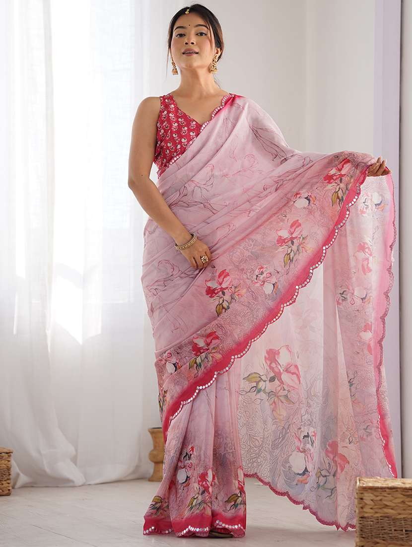 women printed casual wear saree with blouse