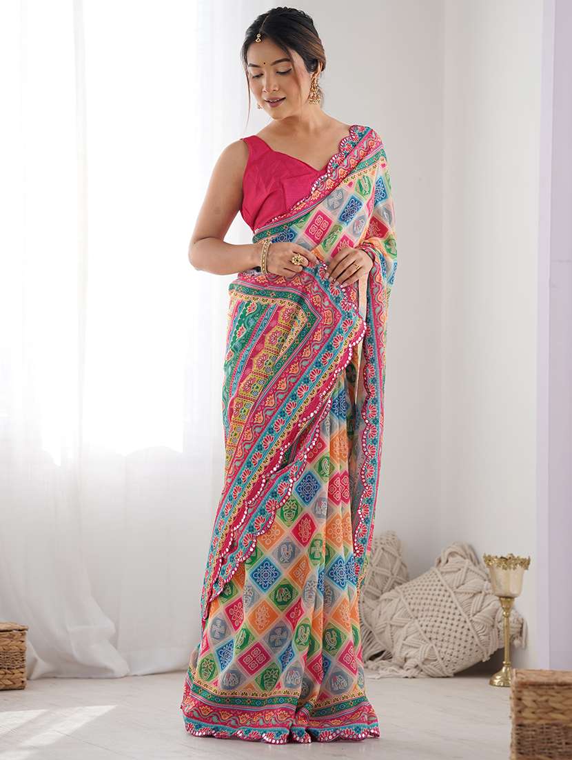 women printed casual wear saree with blouse - 22361828 -  Standard Image - 3