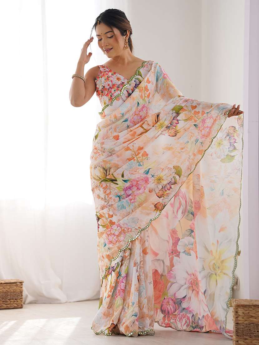 women printed casual wear saree with blouse - 22361830 -  Standard Image - 3