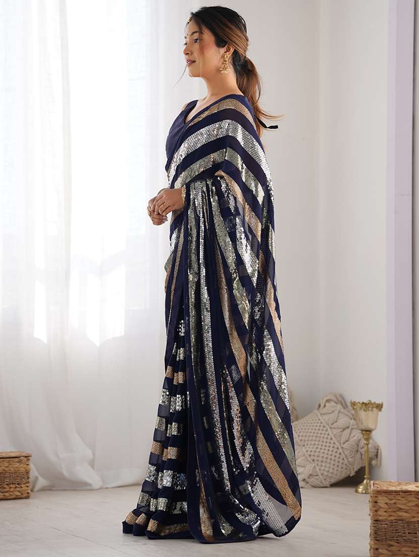 women solid with work embellished saree with blouse - 22361874 -  Standard Image - 3