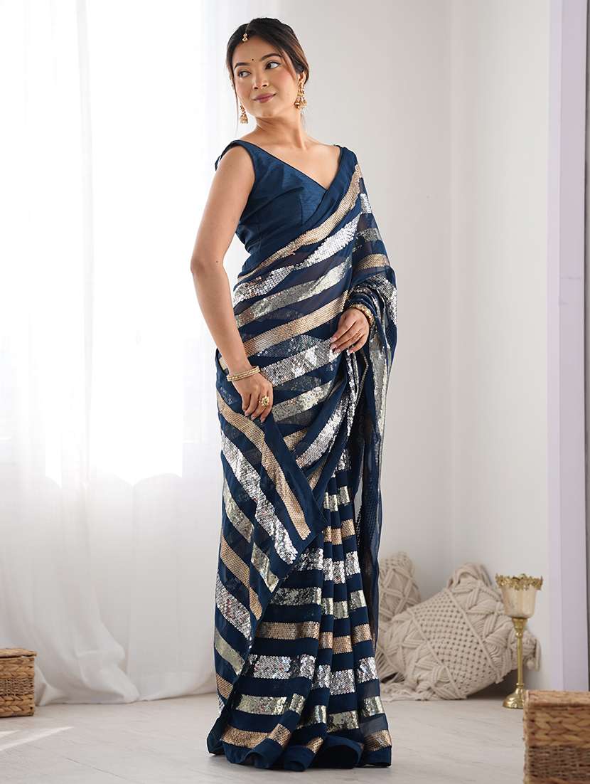 women solid with work embellished saree with blouse - 22361875 -  Standard Image - 3
