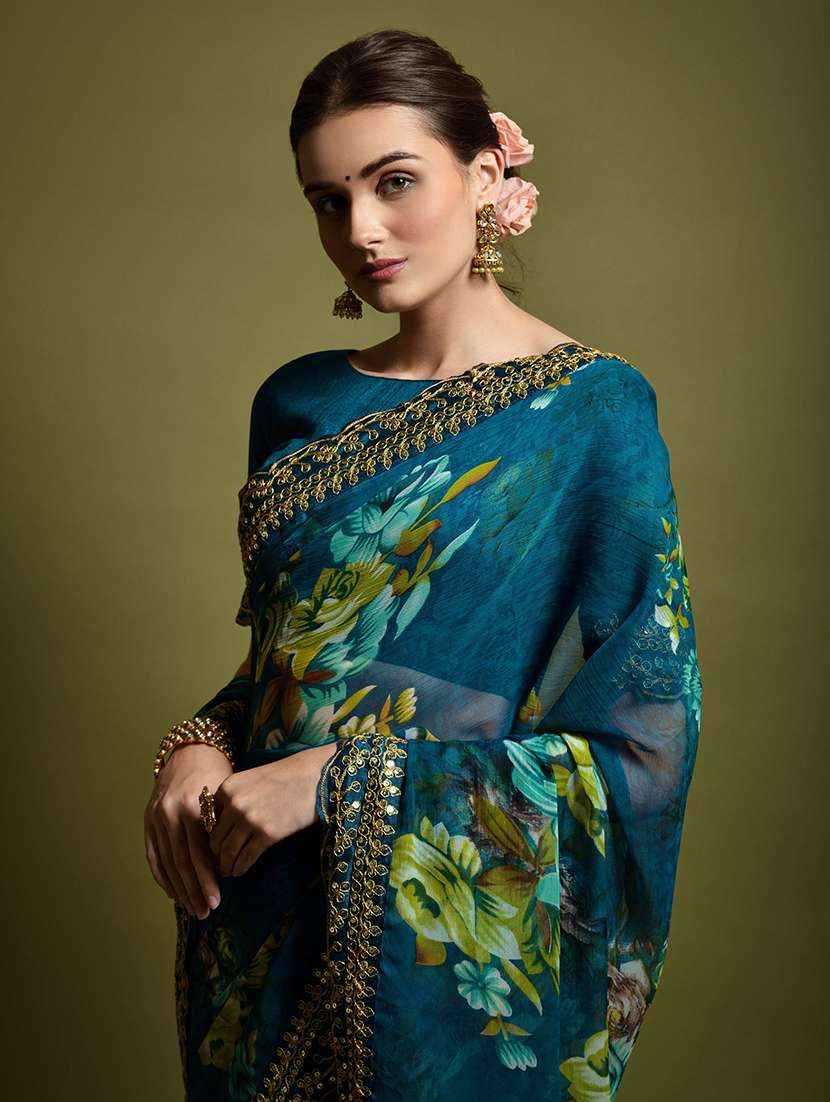 women floral printed bordered saree with blouse - 22361884 -  Standard Image - 3