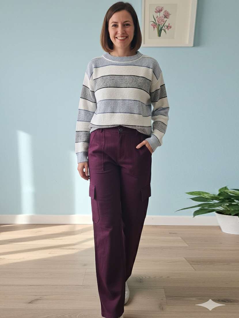 women striped long sleeve pullover