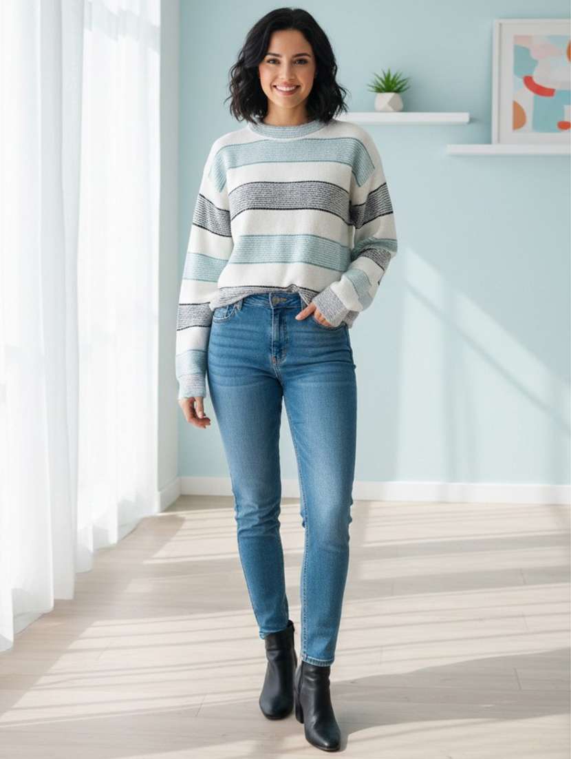 women striped long sleeve pullover