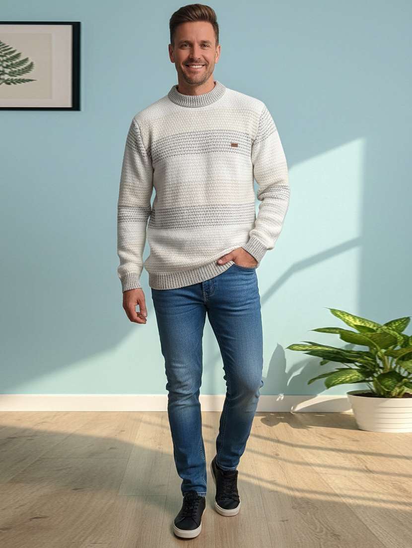 men striped long sleeve regular fit pullover