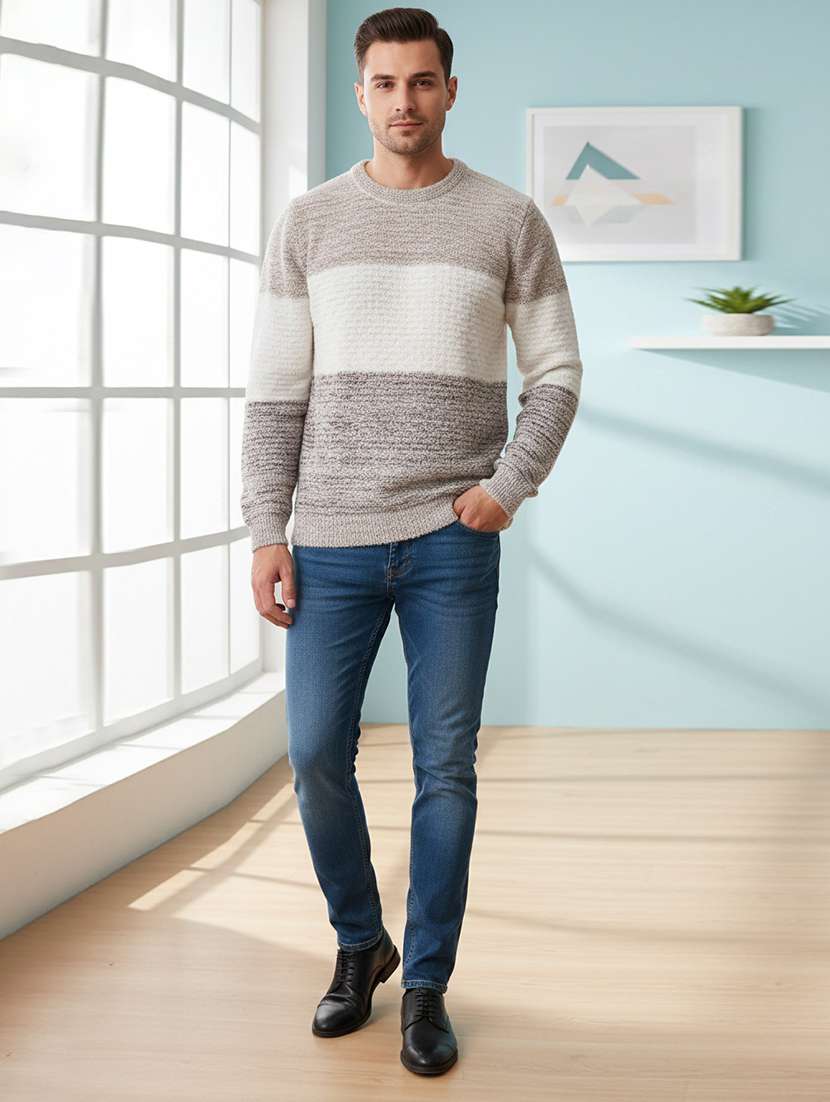 men color block long sleeve regular fit pullover